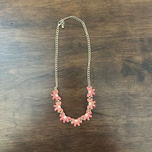J. Crew Coral & Rhinestone Flower Necklace